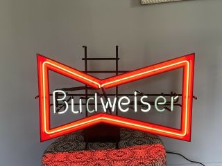 Large Vintage Anheuser Busch Budweiser Bow Tie Neon Beer Sign