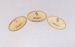 Vintage Walt Disney Cast Member Name Tag Badge Pin Mickey Mouse Set Of 3 Mary