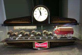 Vintage Budweiser Illuminated Bar Clock - World Champion Clydesdale Team