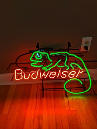 Vintage Budweiser Louie The Lizard Neon Sign Rare Made In Usa 24x20 1998