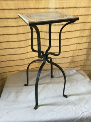 Mid Century Wrought Iron Tile Top Plant Stand Small 18” See Pictures