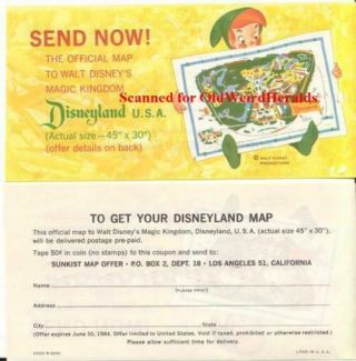 1964 Disneyland Map Offer Form Premium Sunkist Orange Juice Disney,  Nm