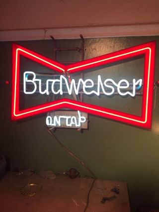 Budweiser On Tap Vintage Neon Bow Tie Sign