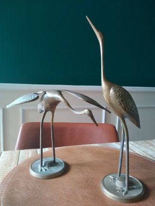 Vintage Mcm Brass Crane Figures From Korea Mid Century Modern