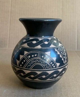 2001 Signed Vintage Black Brown Mid Century Modern Glazed Art Pottery Vase 4.  5”h