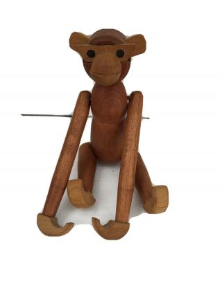 Vintage Mcm Teak Wood Articulated Monkey Figure Danish Kay Bojesen Style