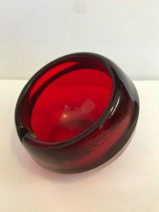 Red Glass Orb Ashtray Viking? Mid Century Modern Mcm Vintage Ruby Round Ash Tray