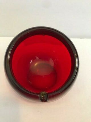 Red glass orb ashtray Viking? Mid Century Modern MCM vintage ruby round ash tray 2