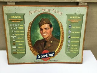 Very Rare Sterling Beer Military Metal Sign