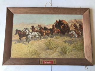 Rare Vintage C.  1950s Attack On The Overland Stage Budweiser Beer Sign