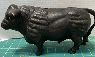 Large Vintage Heavy Cast Iron Anatomically Correct Bull Bank/doorstop - Hubley?