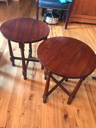 Two Vintage Mid Century Folding Drop Leaf Side Tables/ Plant Stands.  20 1/2”tall