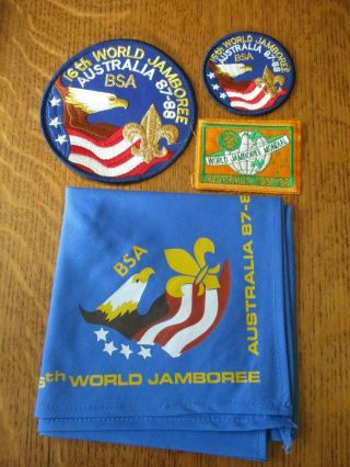 Boy Scout 16th World Jamboree 1987 - 88 Australia Usa Neckerchief And Patch Set