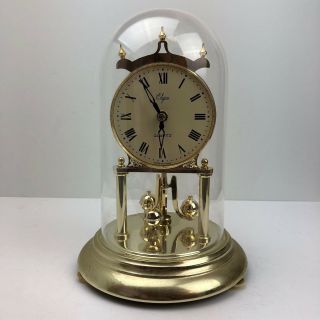 Vintage Elgin Quartz Gold Tone Clock With Glass Dome - 11 1/4 " X 8 "