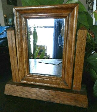 Antique Table Mirror Vanity Arts & Crafts Mission Style Oak ? Small Use As Frame