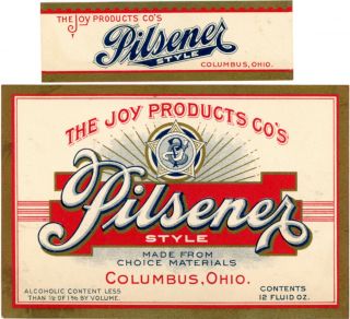 Prohibition Joy Products Co.  Pilsener Style Brew Bottle Label W/neck Columbus Oh
