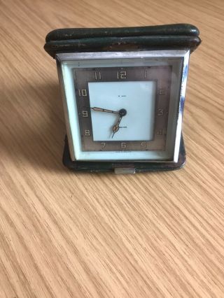 Art Deco Smiths Travel Clock Green Leather Case