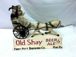 Old Shay Beer Ale Sign 1950 Vtg Statue Chalkware Chalk Rubberoid Horse Carriage