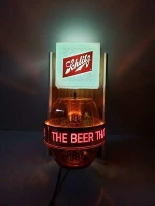 Schlitz Beer Lighted Rotating Motion Sign Wall Sconce Barrel Keg Vintage Display
