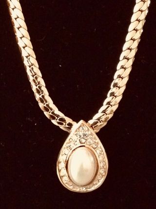 Vintage Christian Dior Pearl And Rhinestone Chain Necklace