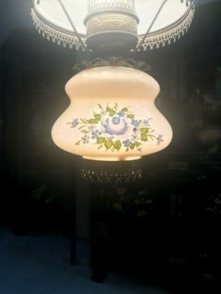 Elegant Vintage GWTW Hurricane Hanging Chandelier Lamp Hand painted Blue Flower 3