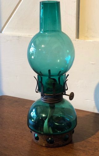 Arts & Crafts style glass and copper oil lamp 3