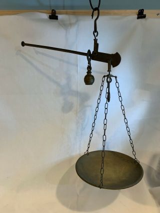 Vintage Hanging Farm Balance Beam Arm Scale W/ Weight & Hooks & Tray A691