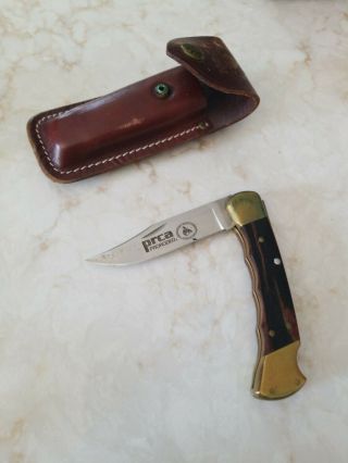 Vintage Buck 110 Fg Knife Pro Rodeo Cowboy Roper Leather Sheath 3.  5 " Blade