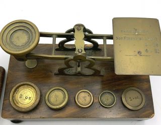 Vintage S Mordan & Co Brass And Wood English Postal Scale