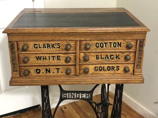 Antique Clark’s Ont Spool Cabinet Ornate 6 Drawer Philadelphia Paper Label Excon