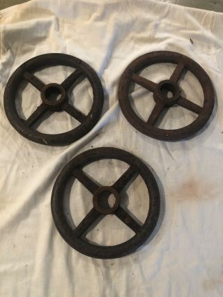 3 - Antique Vtg Cast Iron Hand Crank Wheels Industrial Steampunk 7” Across
