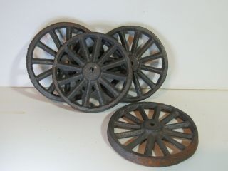 Dollhouse Miniatures,  Set Of 4 Metal Wagon Wheels,  Cast Iron,  1/12th Scale