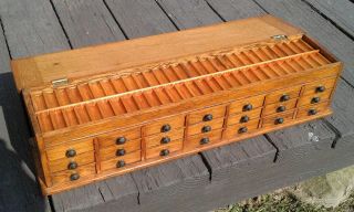 Antique 21 Drawer Needle Thread Spool Counter Top Display Cabinet Tiger Oak