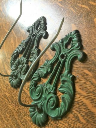 2 Vintage Antique Green Cast Iron/Metal Wall Hook Bill Receipt Note Holder 2