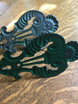 2 Vintage Antique Green Cast Iron/Metal Wall Hook Bill Receipt Note Holder 3