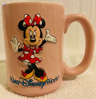Walt Disney World Minnie Mouse Pink Blue Coffee Mug 16 Oz Cup 3d Vintage