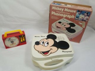 Vtg Walt Disney Mickey Mouse Phonograph Record Player And Clock Toy Hong Kong