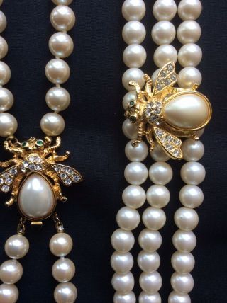 Joan Rivers Vintage Ivory Faux Pearl & Bee Necklace & Bracelet Set
