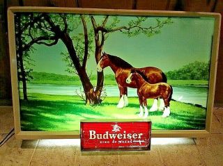Vintage Anheuser - Busch Budweiser King Of Beers Clydesdale Electric Light Up Sign