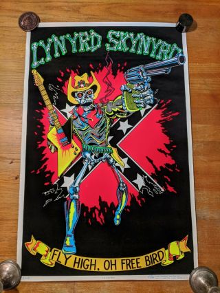 Lynyrd Skynyrd 1980 Vintage Blacklight Felt Velvet Poster Fly High Oh Bird