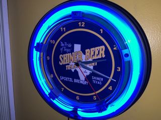 Shiner Spoetzl Texas Beer Bar Advertising Man Cave Neon Wall Clock Sign