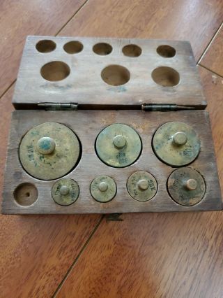 Vintage Brass Scale Weights Balance Grams Apothecary Scientific 1dk To 20dk 7wts