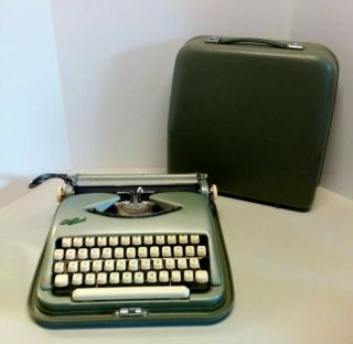 Vintage Cole Steel Portable Typewriter Metallic Green W/case