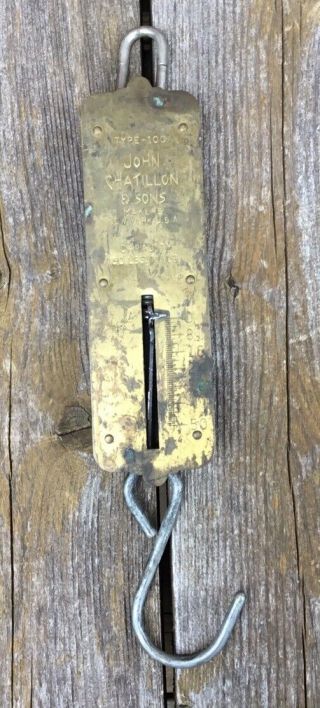 Antique John Chatillon & Sons Hanging Brass Scale 50 Type - 100