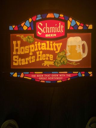 Vintage 1977 Schmidt Beer Hospitality Starts Here Lighted Bar Sign Light