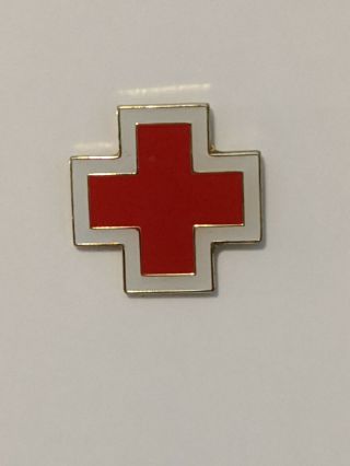 Vintage American Red Cross Volunteer Pin Enamel Gold Tone Lapel Tie Hat Pin