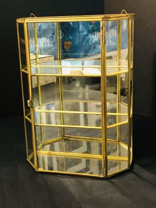 Vintage Brass And Glass Curio Case Display Cabinet 9”x 7”x2 1/2” Mirrored Back