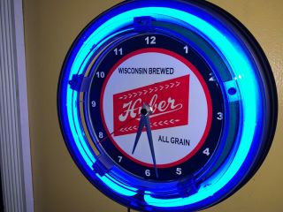 Huber Wisconsin Beer Bar Advertising Man Cave Neon Wall Clock Sign