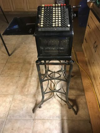 Rare Antique Burroughs Style No.  9 Adding Machine With Cast Iron Stand -