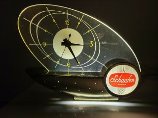 Vintage Schaefer Beer Atomic Advertising Sailboat Clock Table Lamp/light Mcm